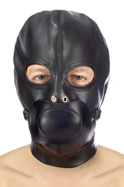 Капюшон с кляпом для БДСМ Fetish Tentation BDSM hood in leatherette with removable gag photo 1