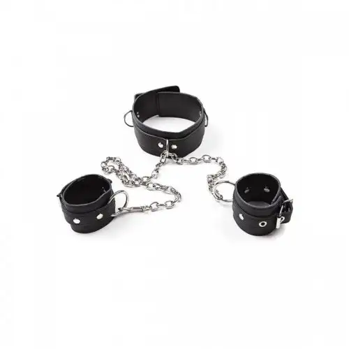 Кожаный ошейник с наручниками на цепи photo 1