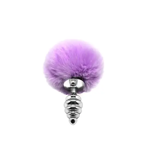 Металлическая анальная пробка Кроличий хвостик Alive Fluffy Twist Plug M Purple, диаметр 3,4 см photo 1