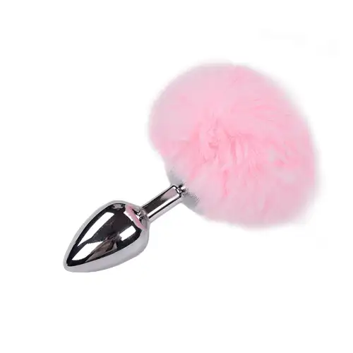 Металлическая анальная пробка Кроличий хвостик Alive Fluffy Plug M Pink, диаметр 3,4 см photo 1