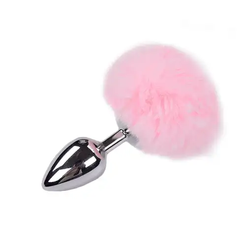 Металлическая анальная пробка Кроличий хвостик Alive Fluffy Plug L Pink, диаметр 3,9 см photo 1