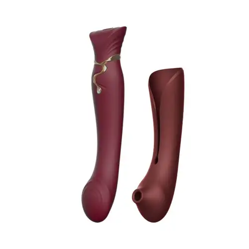 Смартвибратор 3в1 Zalo — Queen Wine Red, пульсирующая жемчужина и вакуум, кристалл Swarovski photo 1