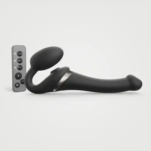 Безремневой вибрострапон с вакуумной стимуляцией Strap-On-Me MULTI ORGASM Black S, регулируемый photo 1