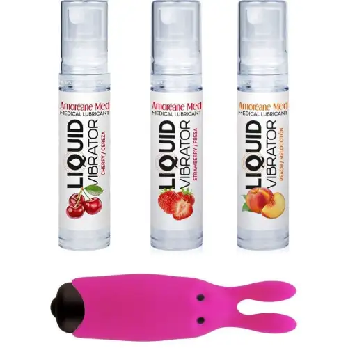 Набор из 3-х вкусов стимулирующего лубриканта Amoreane Med (3х10мл) и вибропули Adrien Lastic Pink photo 1