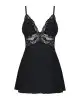 Сатиновый пеньюар с кружевом Obsessive 810-BAB-1 babydoll & thong L/XL, черный, пеньюар, танга photo 2