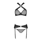 Сетчатый набор: бюстгальтер с халтером, трусики и пояс для чулок Amanda Set black S/M - Passion photo 4